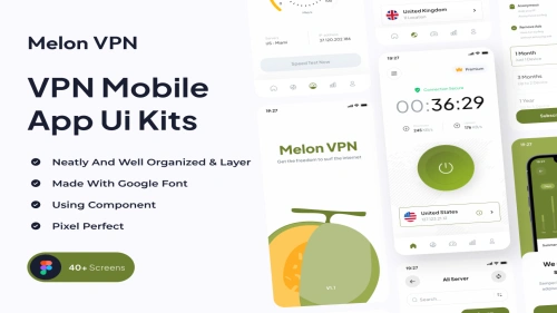Melon VPN  - VPN Mobile App UI Kits - Figma Resources